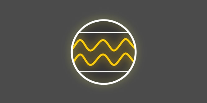 Icône jaune et blanche avec des zigzags jaunes à l’intérieur d’un cercle, sur fond gris foncé, représentant la bande confort et des picots en silicone.
